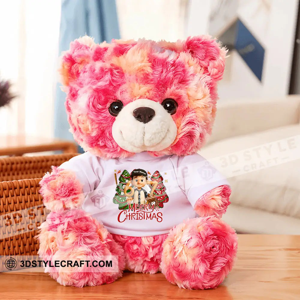Christmas Baseball Boy Personalized Teddy Bear Shirt Pink / 9’’ / No Graduate Teddy Bear Shirt