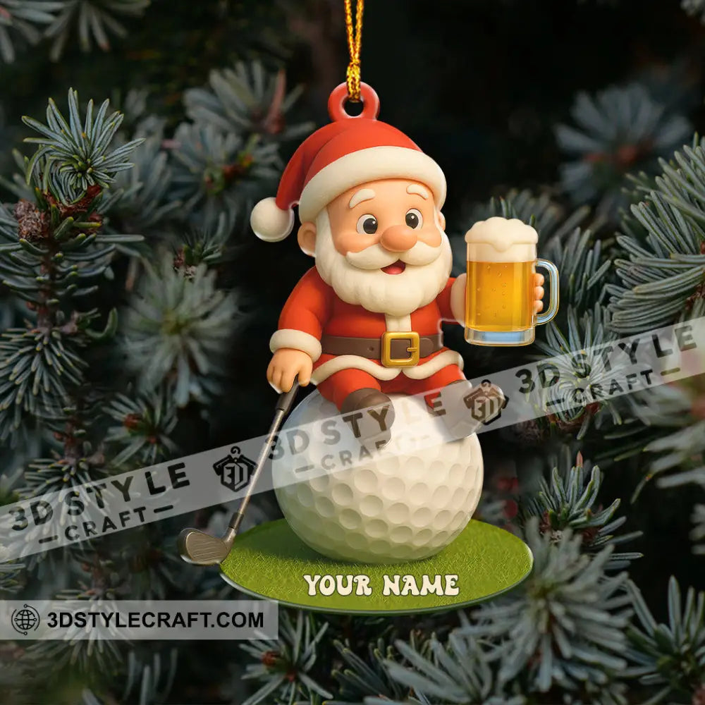 Christmas Golf And Beer Santa Home Decor Christmas Ornament Personalized Ornament Ornament