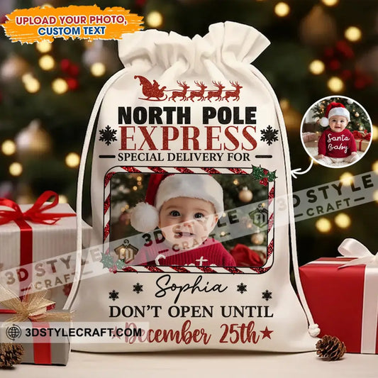 Christmas North Pole Express Face Photo Personalized Christmas String Bag 13x15 in - 33x39 cm Bag