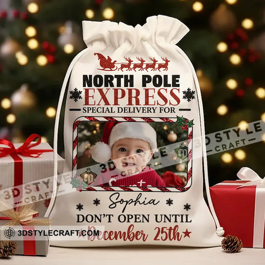 Christmas North Pole Express Face Photo, Personalized Christmas String Bag style option 3