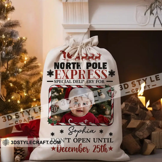 Christmas North Pole Express Face Photo, Personalized Christmas String Bag style option 2