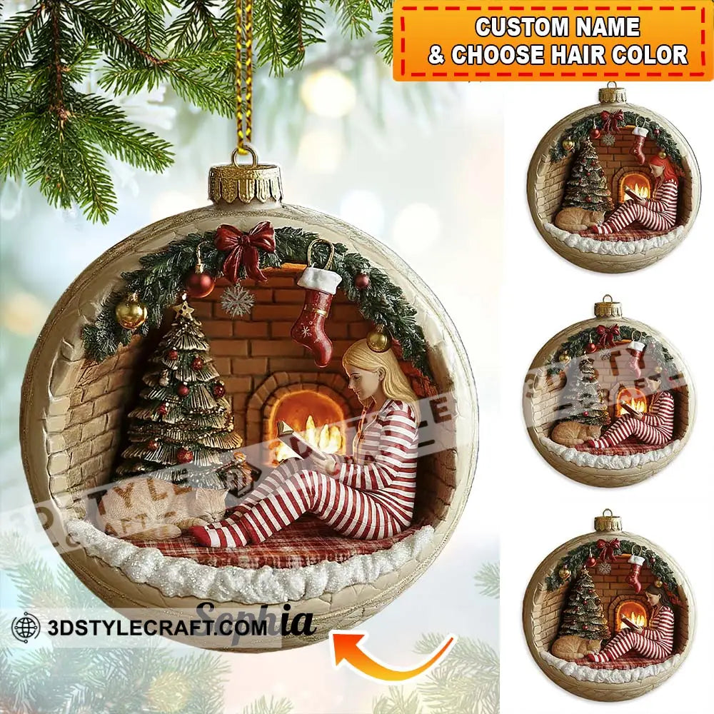 Christmas Woman Loves Books Home Decor Christmas Ornament Personalized Ornament 3.54’’ / 1 Ornament Ornament