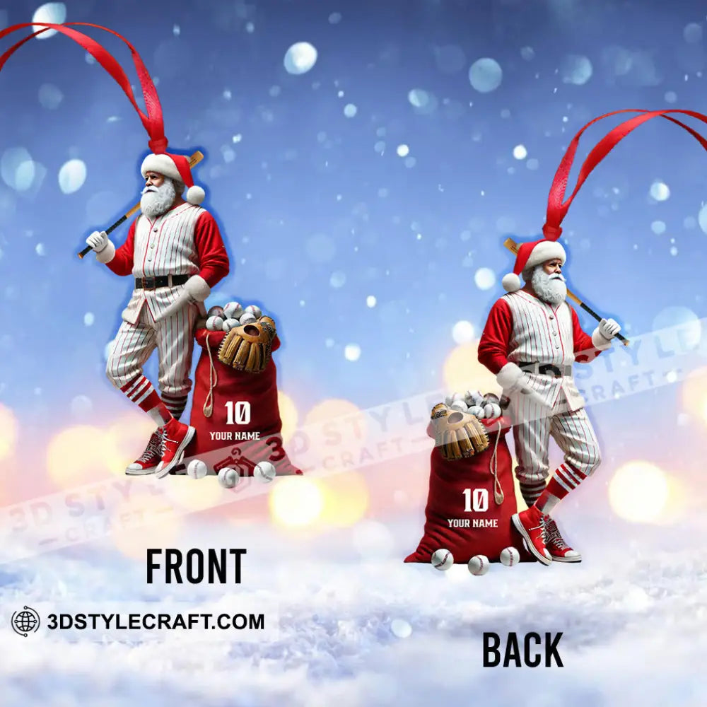 Custom Name And Number Baseball Santa Ornament Christmas Gift Decoration