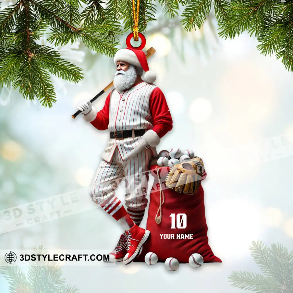 Custom Name And Number Baseball Santa Ornament Christmas Gift Decoration
