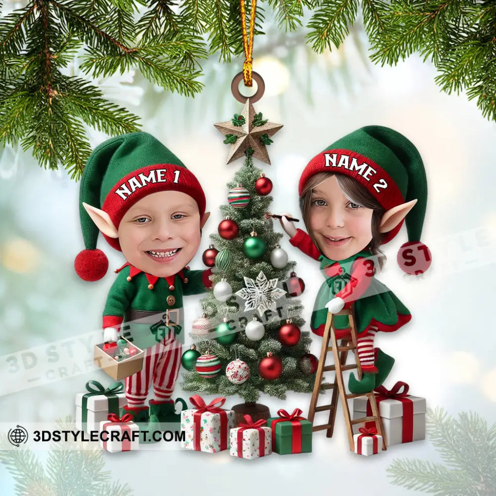 Custom Name And Photo Couple Ornament Christmas Tree Gift 3.54’’ / 1