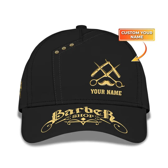 Custom Name Barber Classic Cap, Personalized Name Hairstylist Hat, Unisex Barber Hat style option 1