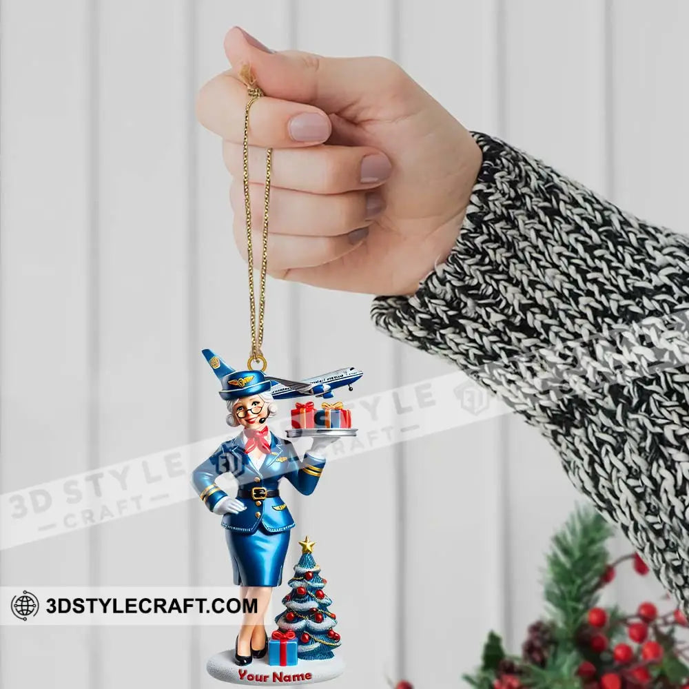 Custom Name Flight Attendant Santa Ornament Christmas Gift