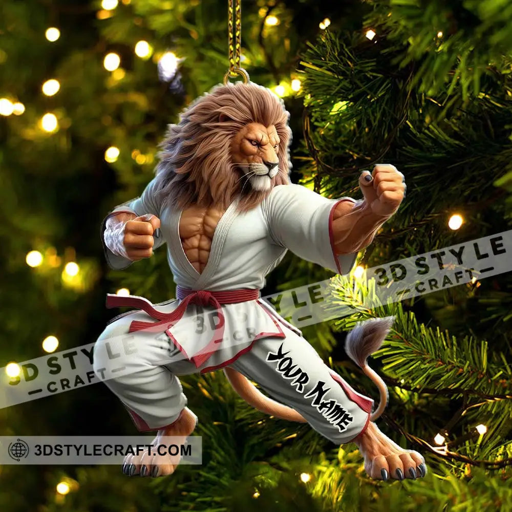 Custom Name Lion Karate Ornament Christmas Gift