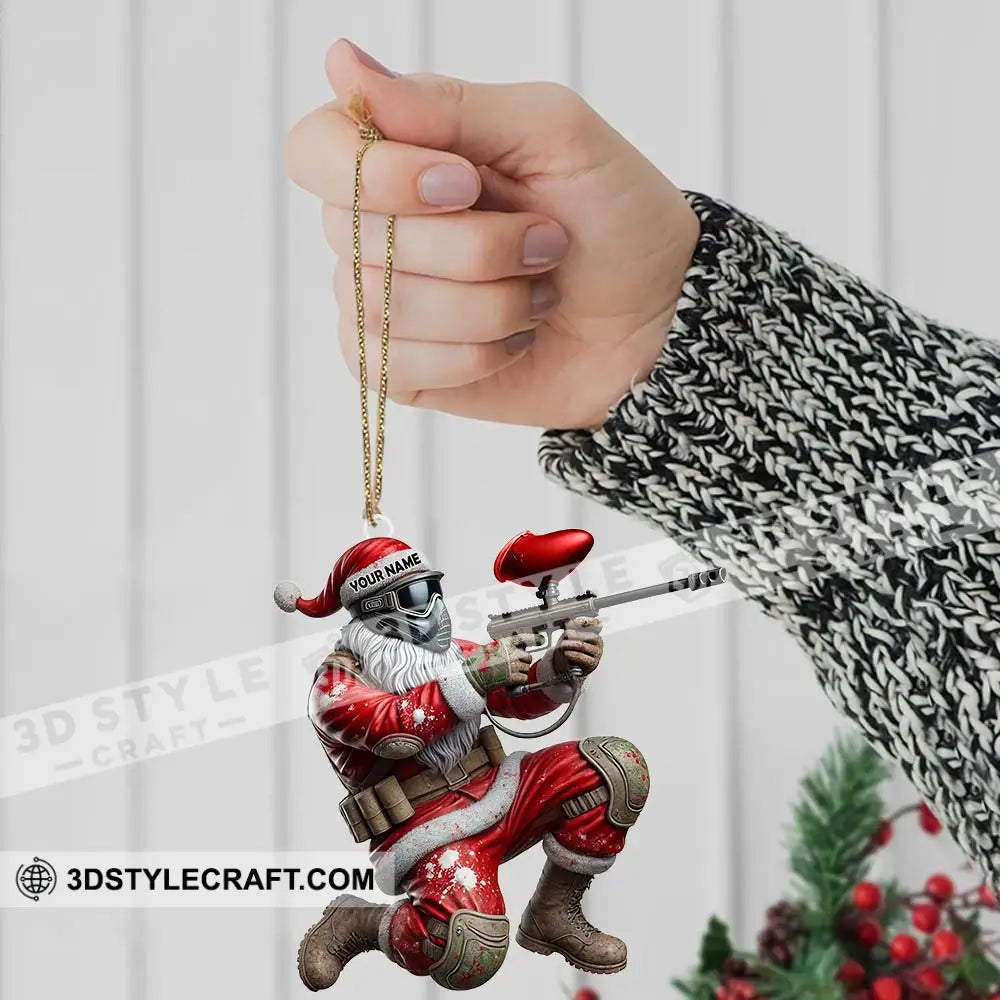 Custom Name Paintball Shooting Santa Ornament Christmas Gift