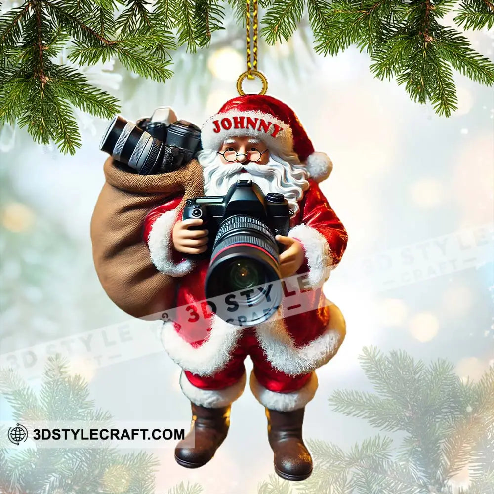 Custom Name Photographer Santa Ornament Christmas Gift Decoration 3.54’’ / 1