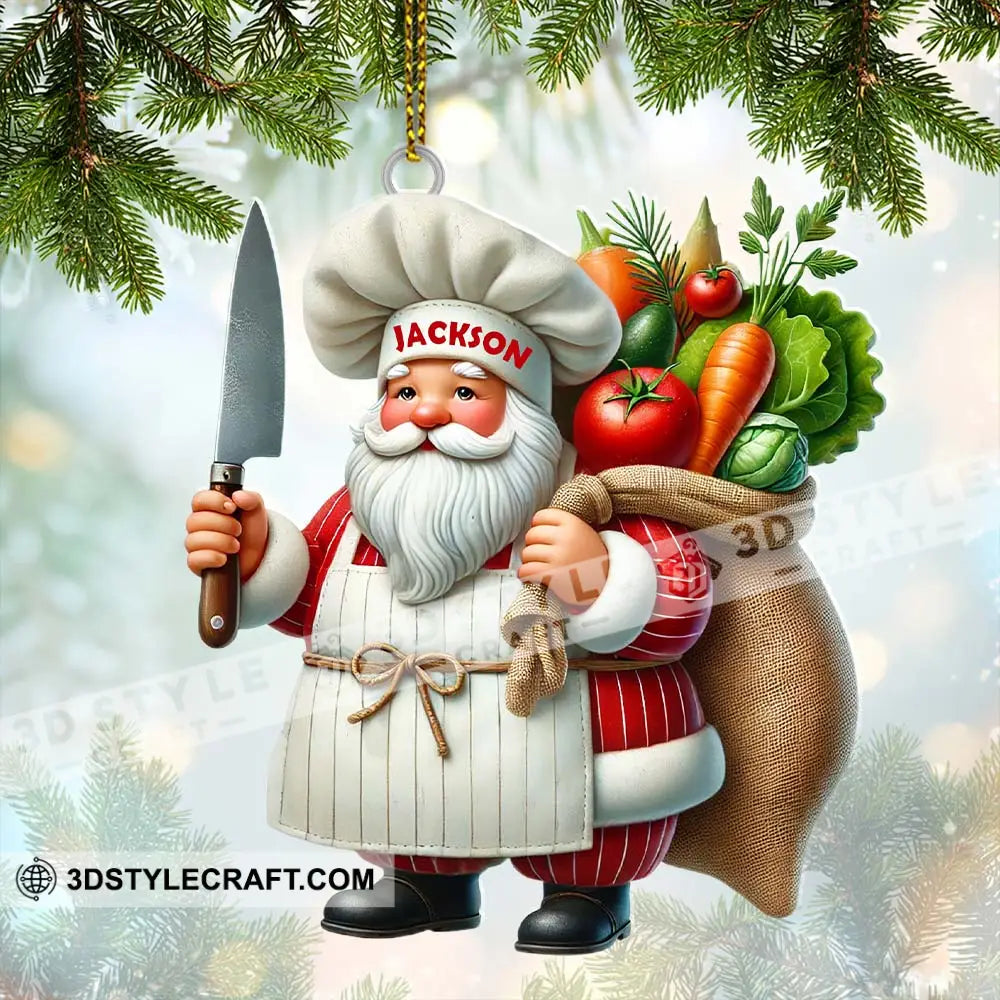 Custom Name Santa Chef Ornament Christmas Gift 3.54’’ / 1