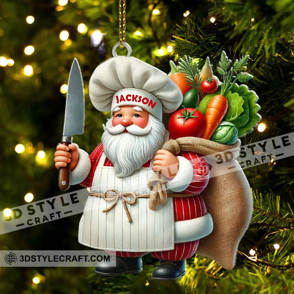 Custom Name Santa Chef Ornament Christmas Gift