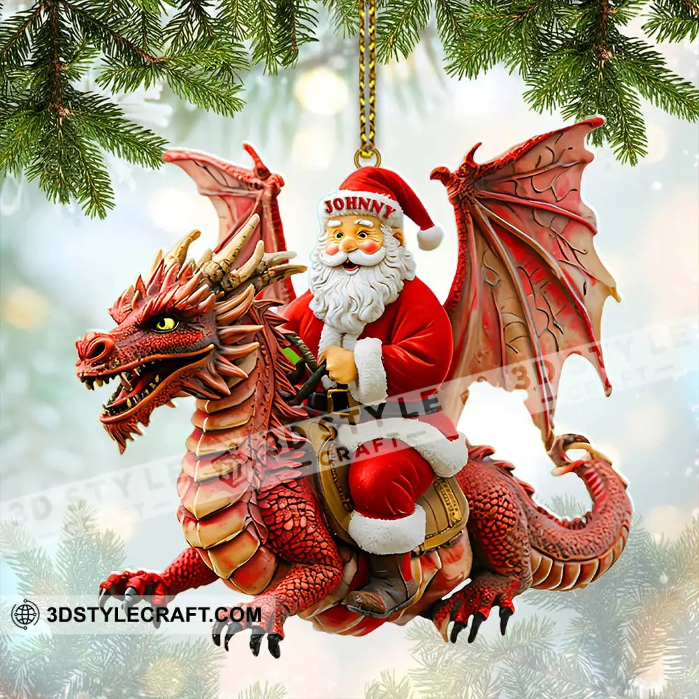 Custom Name Santa Dragon Ornament Christmas Gift For Lover 3.54’’ / 1