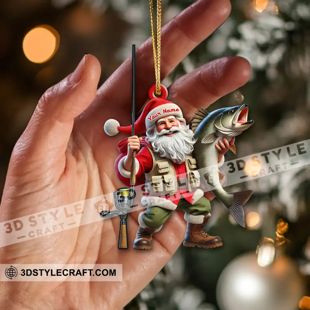 Custom Name Santa Fishing Ornament Lover Christmas Gift