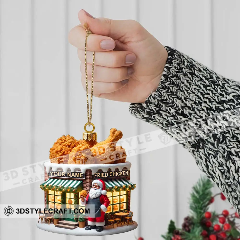 Custom Name Santa Fried Chicken Ornament Shop Christmas Decoration