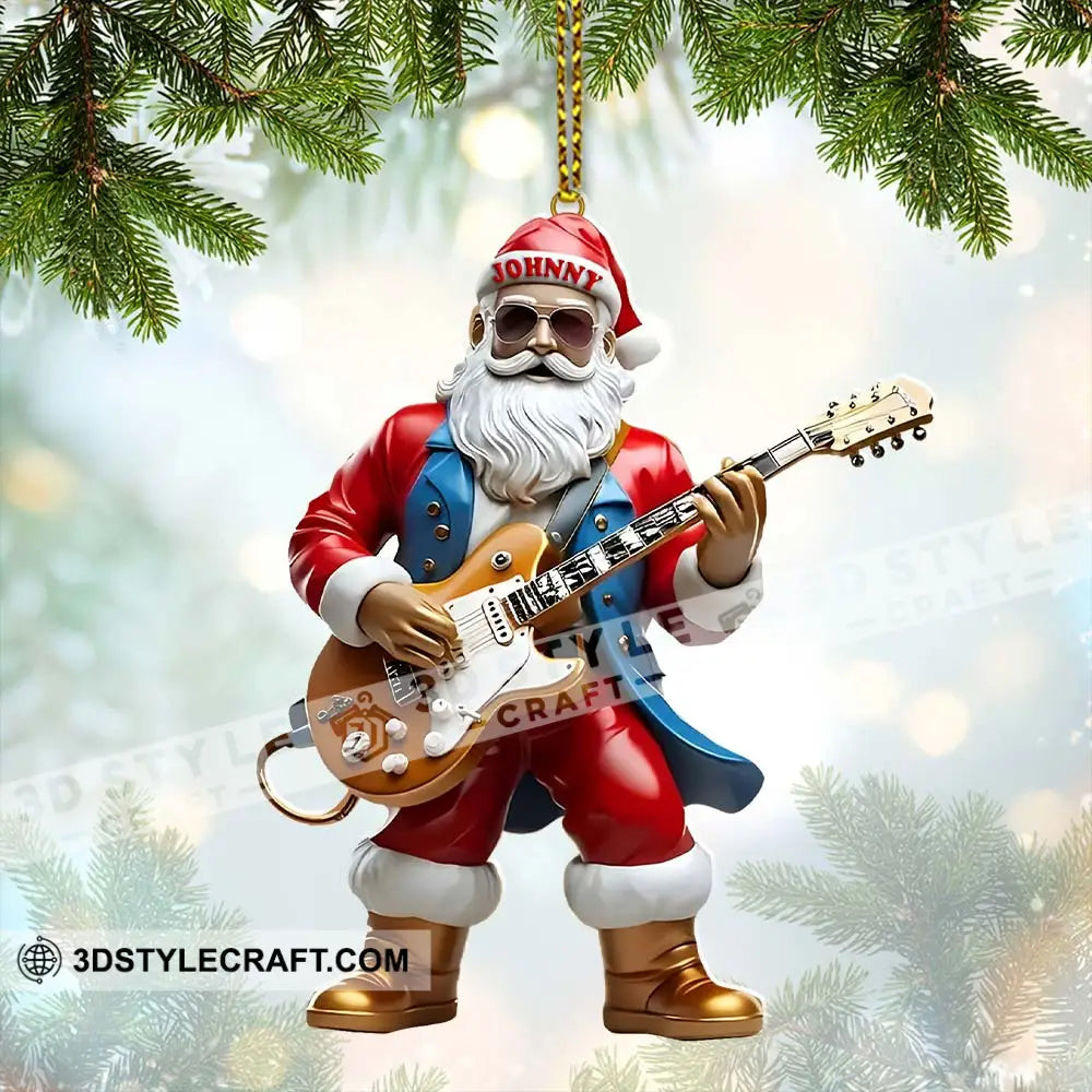 Custom Name Santa Guitar Ornament Christmas Gift 3.54’’ / 1