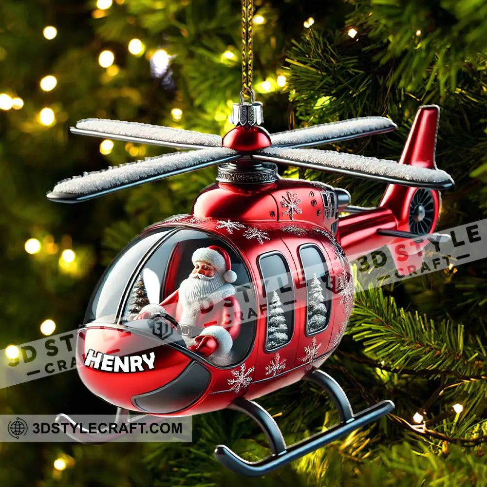 Custom Name Santa Helicopter Ornament Christmas Gift