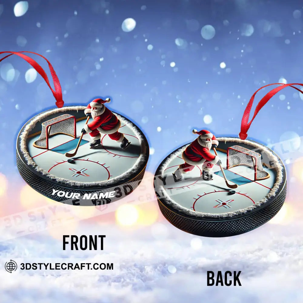 Custom Name Santa Hockey Ornament Lover Christmas Gift