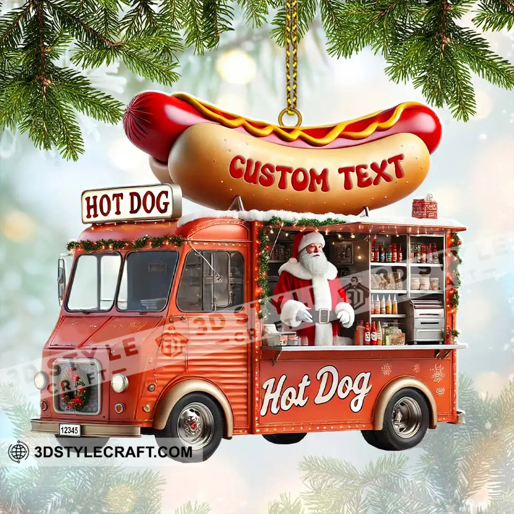 Custom Name Santa Hot Dog Ornament Christmas Gift Decor 3.54’’ / 1