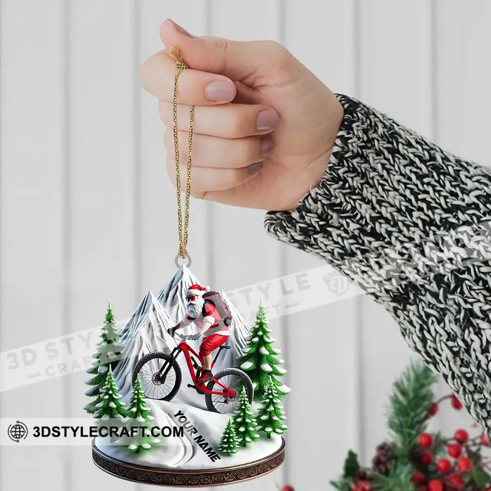 Custom Name Santa Mountain Bike Ornament Christmas Gift