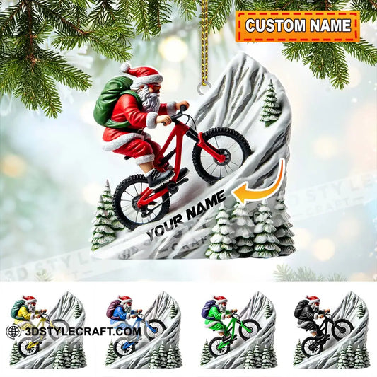 Custom Name Santa Mountain Bike Ornament Christmas Gift