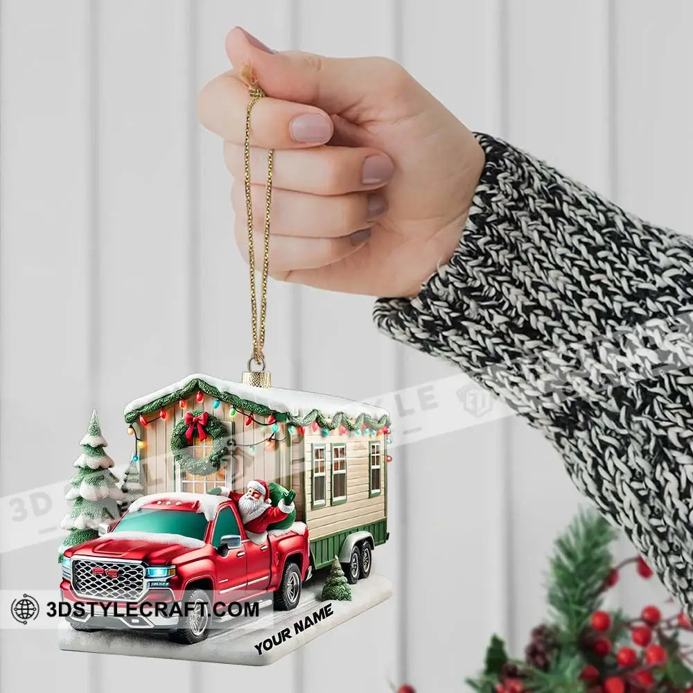 Custom Name Santa Truck House Ornament Christmas Gift Decor