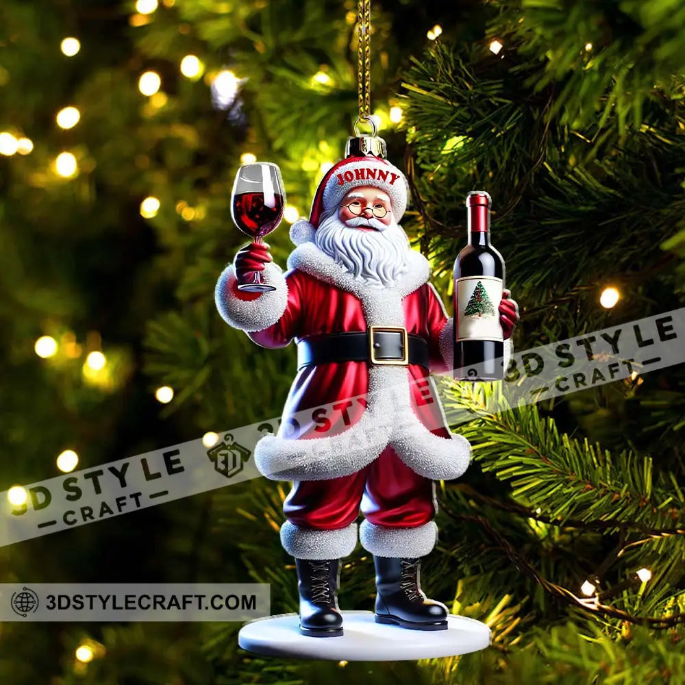 Custom Name Santa Wine Ornament Christmas Gift