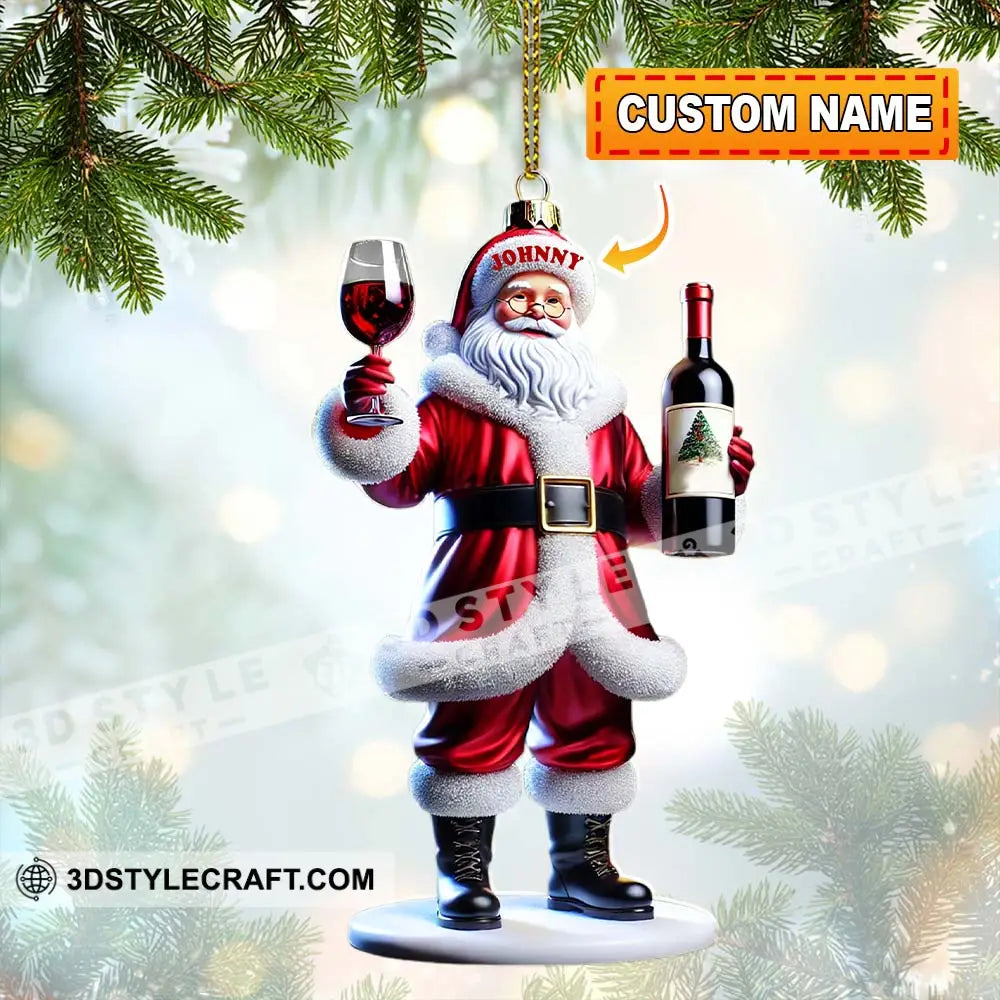 Custom Name Santa Wine Ornament Christmas Gift