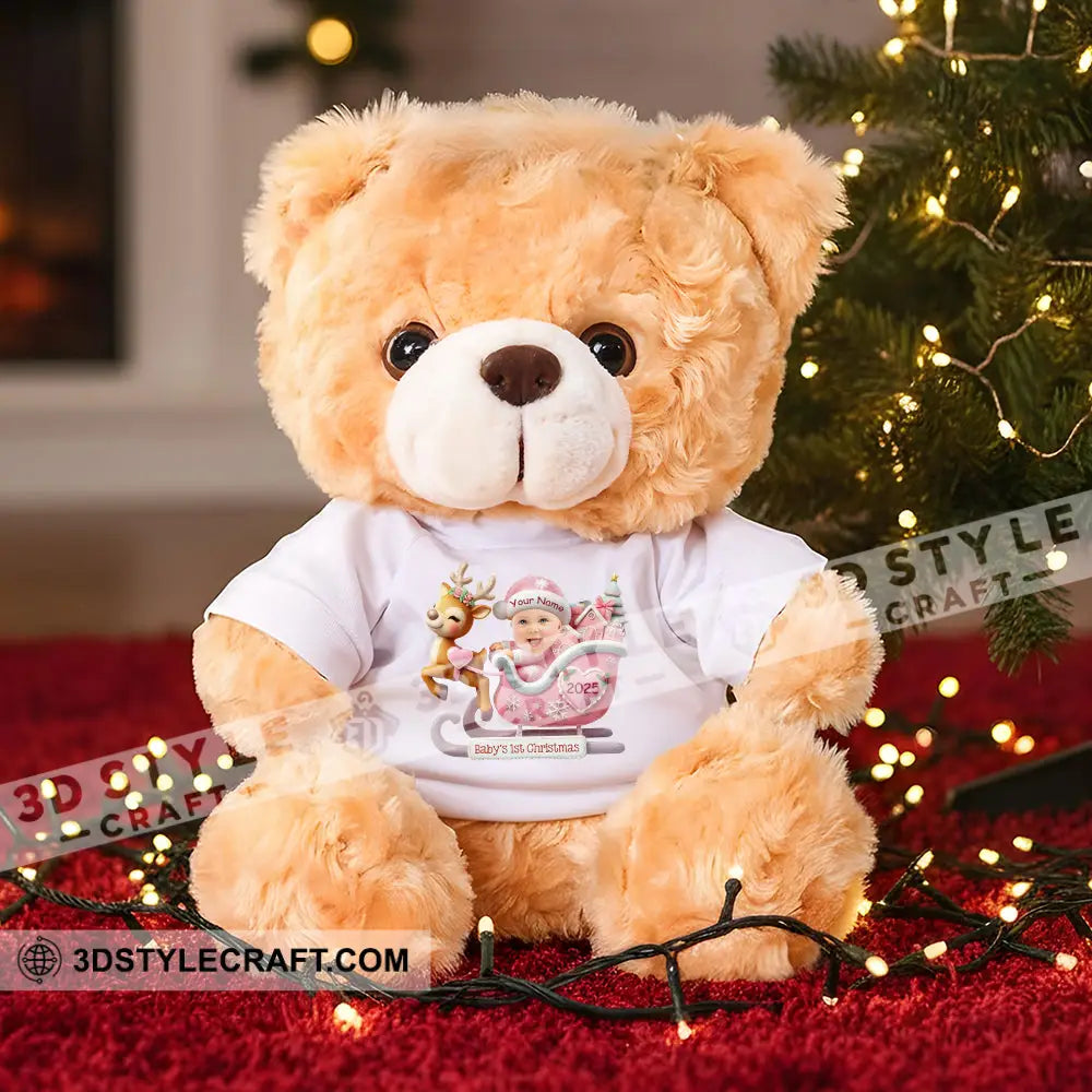 First Christmas Baby Personalized Teddy Bear Shirt Beige / 9’’ / No Graduate Teddy Bear Shirt