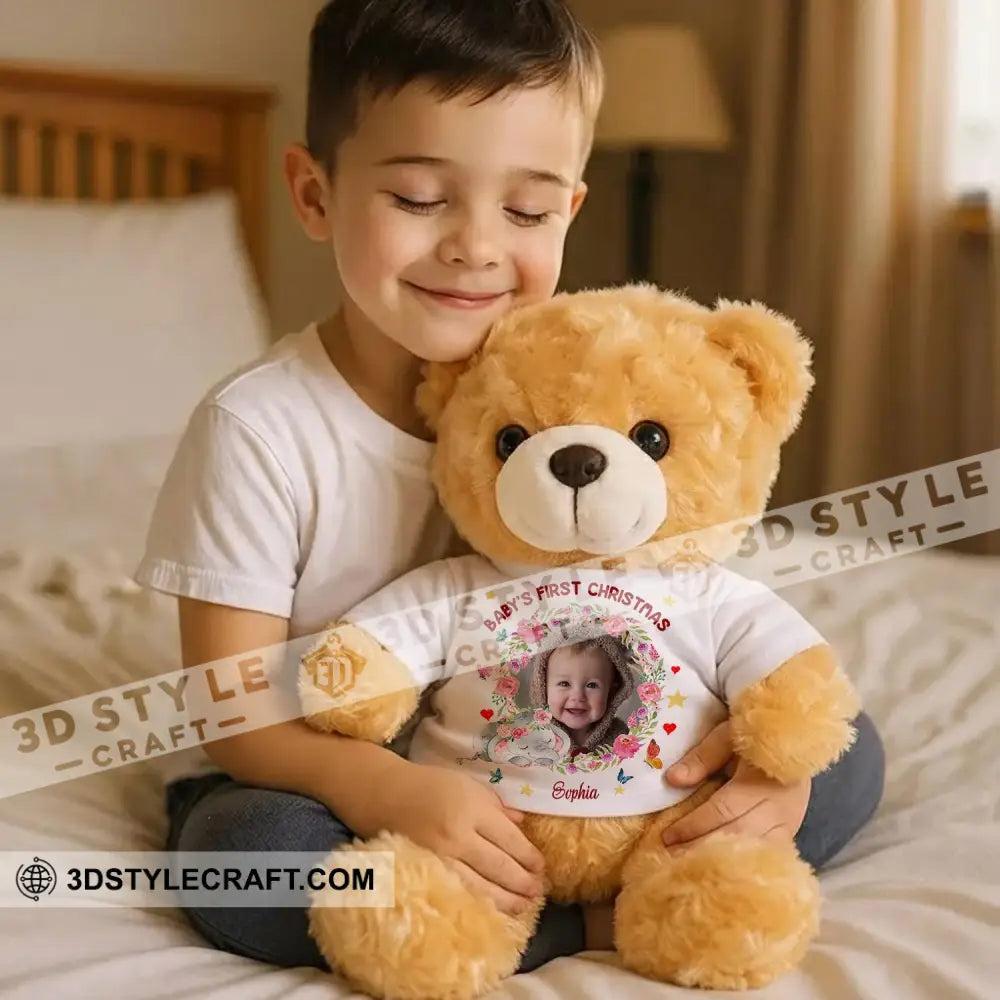 First Christmas Baby Personalized Teddy Bear Shirt Beige / 9’’ / No Graduate Teddy Bear Shirt