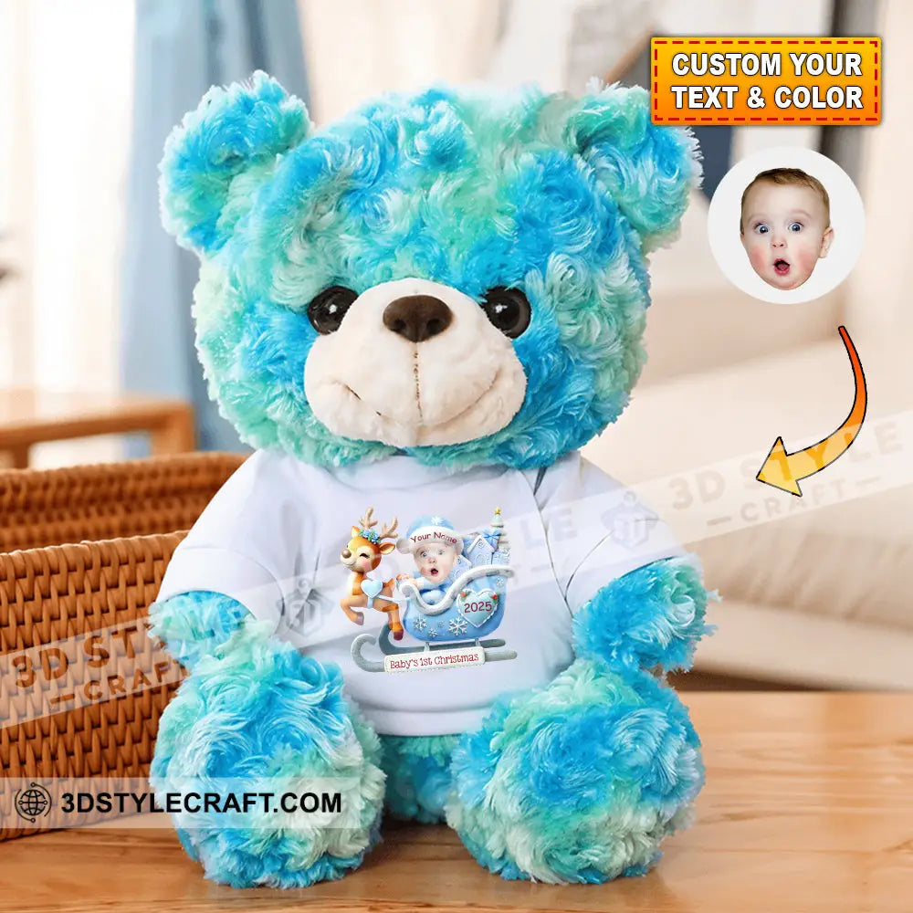 First Christmas Baby Personalized Teddy Bear Shirt Blue / 9’’ / No Graduate Teddy Bear Shirt