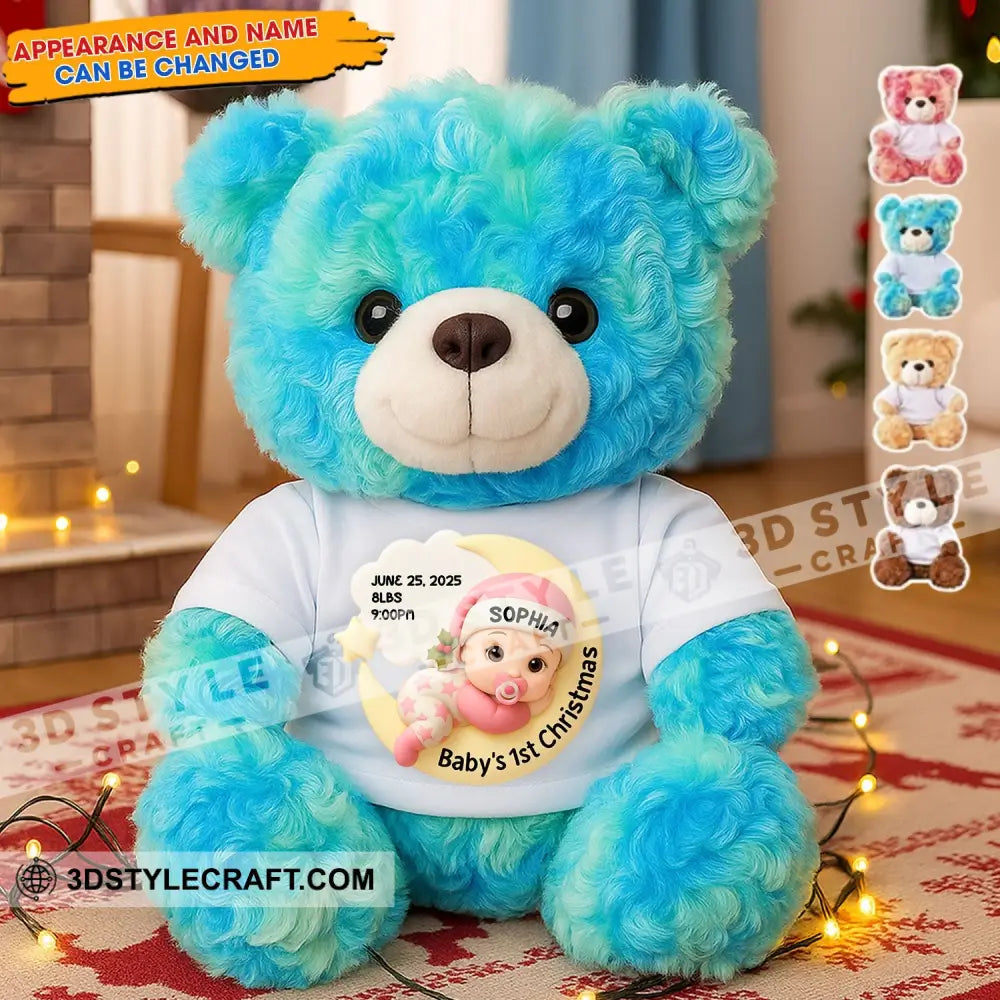 First Christmas Baby Personalized Teddy Bear Shirt Blue / 9’’ / No Graduate Teddy Bear Shirt