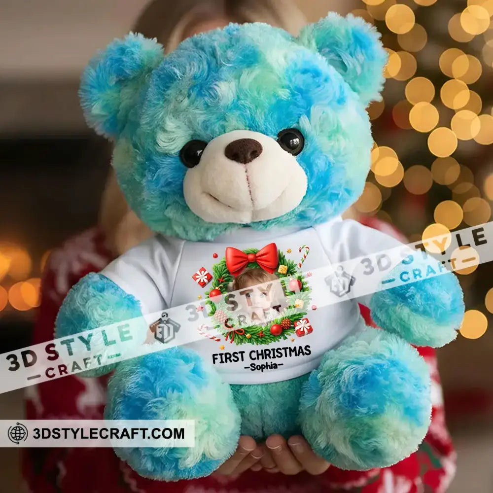 First Christmas Baby Personalized Teddy Bear Shirt Blue / 9’’ / No Graduate Teddy Bear Shirt