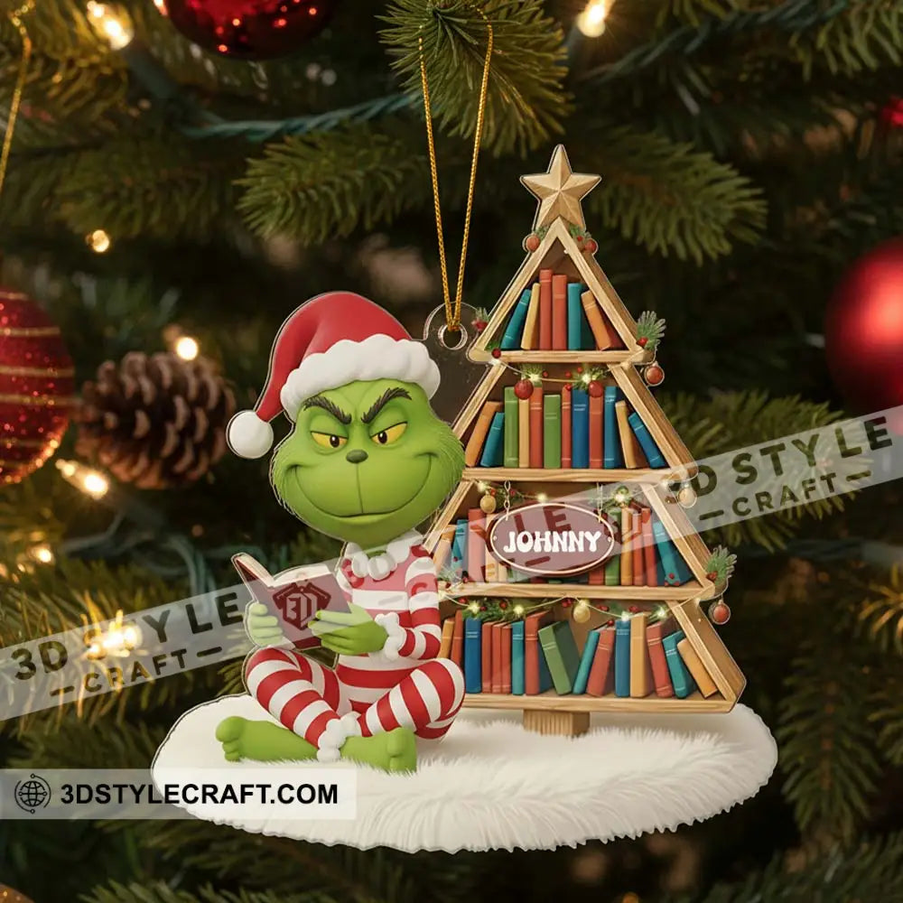 Grinch Reading Book Library Home Decor Christmas Ornament Personalized Ornament Ornament
