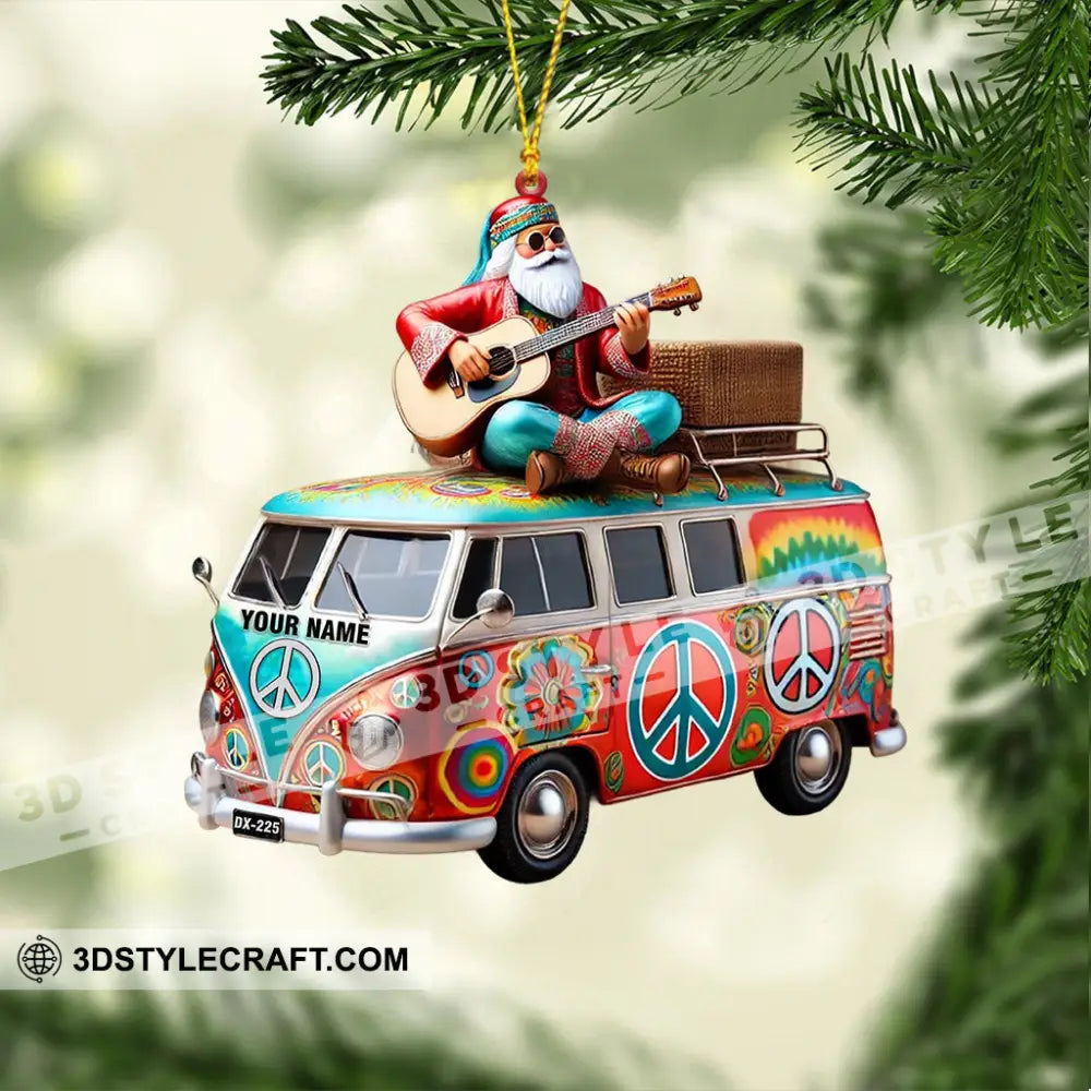 Happy Hippie Santa Christmas Ornament Personalized