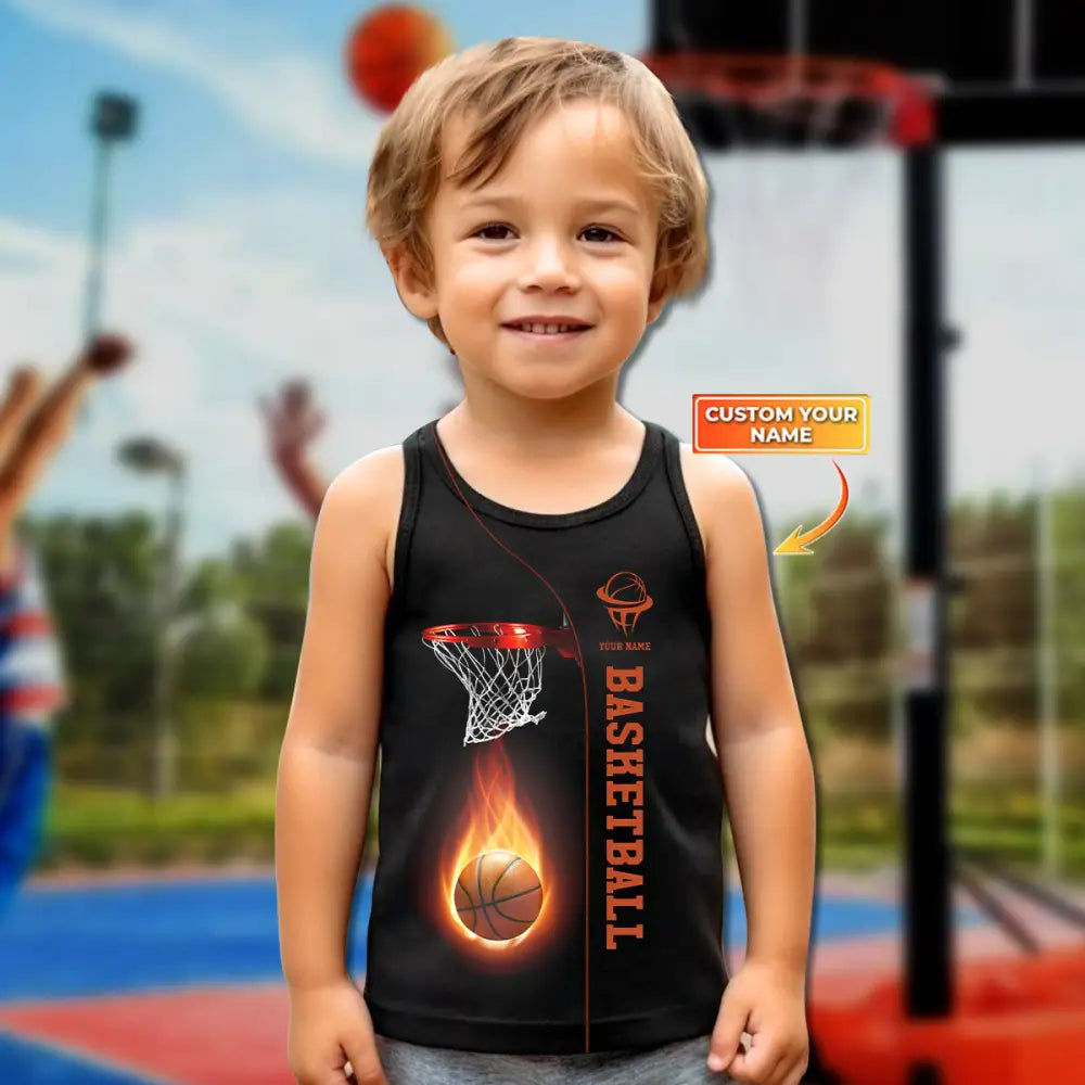 Kids Clothing Custom Name Basketball Tank And Shorts Toddler Top & Matching T-Shirt