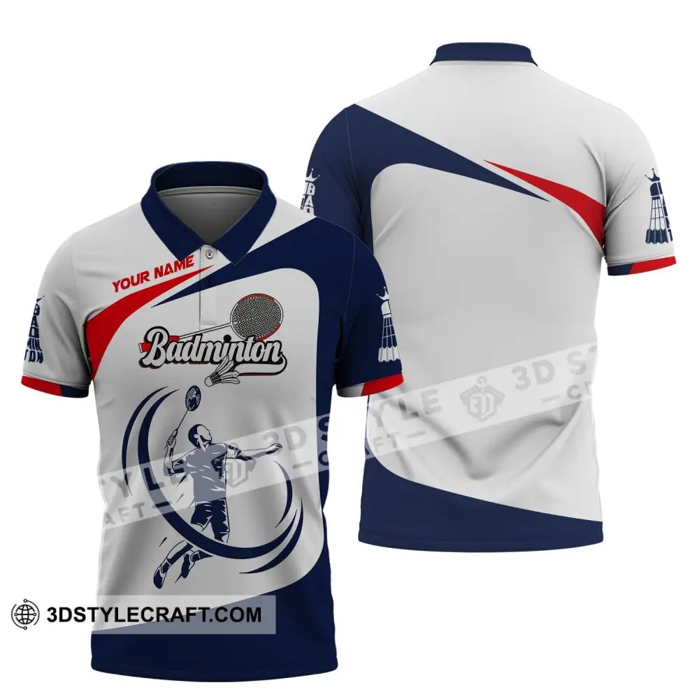 Man Shirt Custom Name Badminton T-Shirt Gift For Players Polo / S