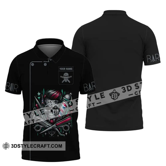 Man Shirt, Custom Name Barber Shirt, Hairstylist Apparel, Barber Skull, T-Shirt For Barber Shop style option 4