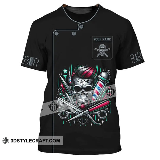 Man Shirt, Custom Name Barber Shirt, Hairstylist Apparel, Barber Skull, T-Shirt For Barber Shop style option 2