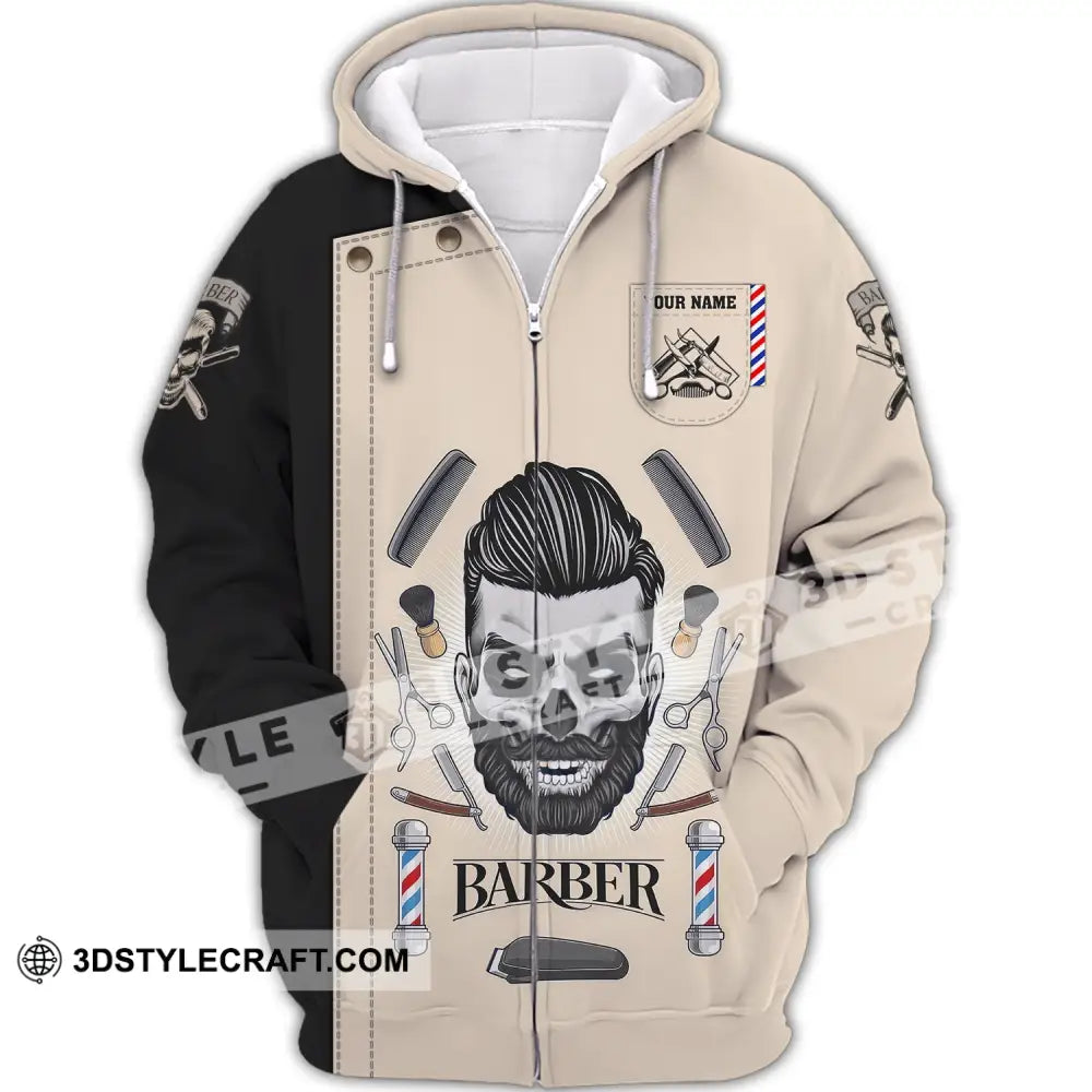 Man Shirt Custom Name Barber Hairstylist Apparel T-Shirt For Shop Zipper Hoodie / S
