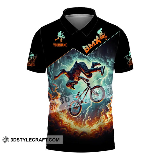 Man Shirt, Custom Name Bicycle Moto Cross Shirt, BMX Polo Shirt Long Sleeve Hoodie style option 4