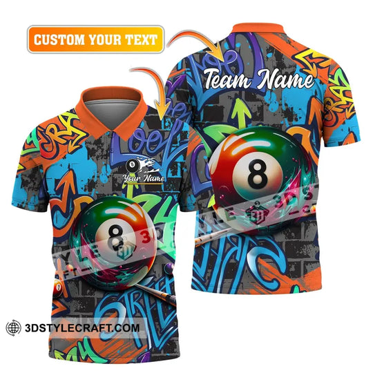 Man Shirt, Custom Name Billiards Polo Shirt, Billiards Long Sleeve Hoodie, Gift for Billiards Lover style option 1