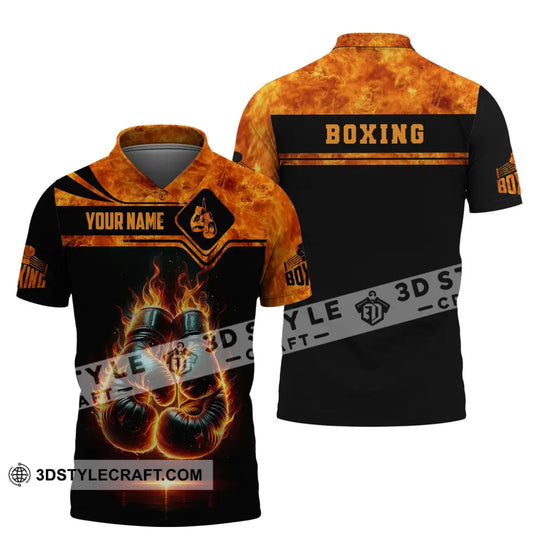 Man Shirt, Custom Name Boxing Shirt, Boxing Fire, Boxing  Polo Long Sleeve, Gift for Boxing Lover style option 4