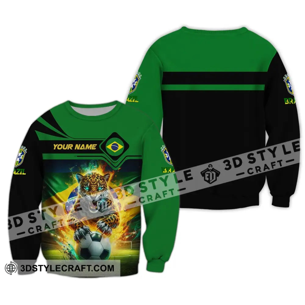 Man Shirt Custom Name Brazil Football Soccer T-Shirt Gift For Lover Long Sleeve / S