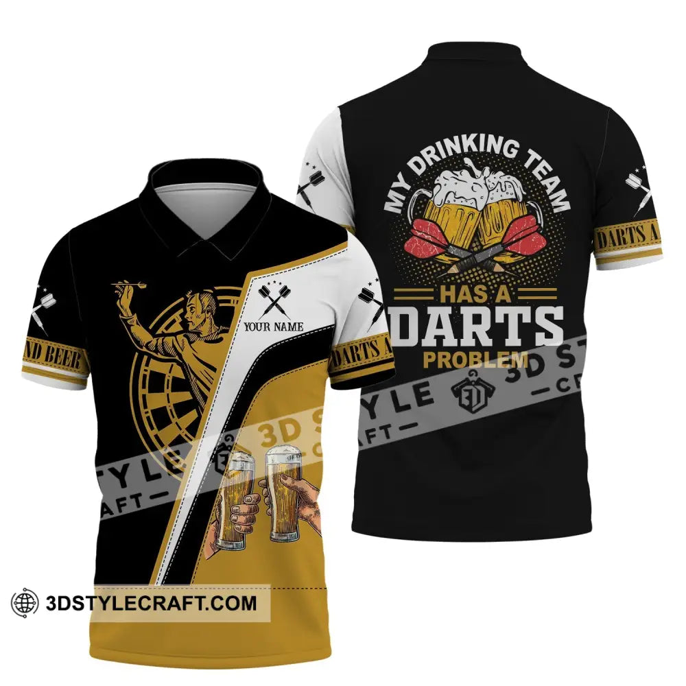 Man Shirt Custom Name Dart And Beer Darts T-Shirt Gift For Lover Gamer Polo / S
