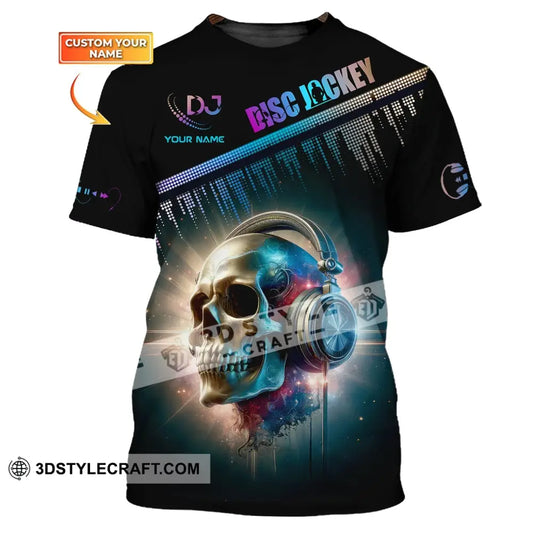 Man Shirt Custom Name Disc Jockey T-Shirt Music Lover Dj Skull Gift For