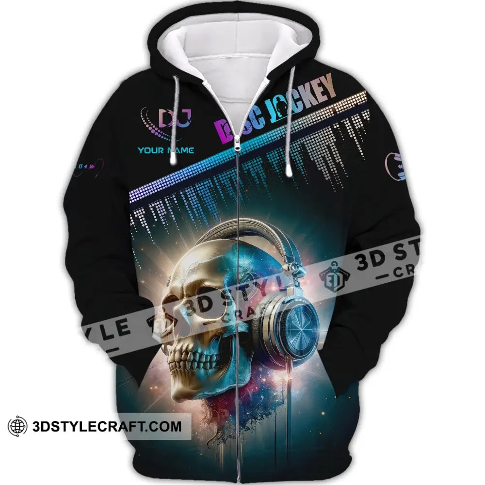 Man Shirt Custom Name Disc Jockey T-Shirt Music Lover Dj Skull Gift For Zipper Hoodie / S
