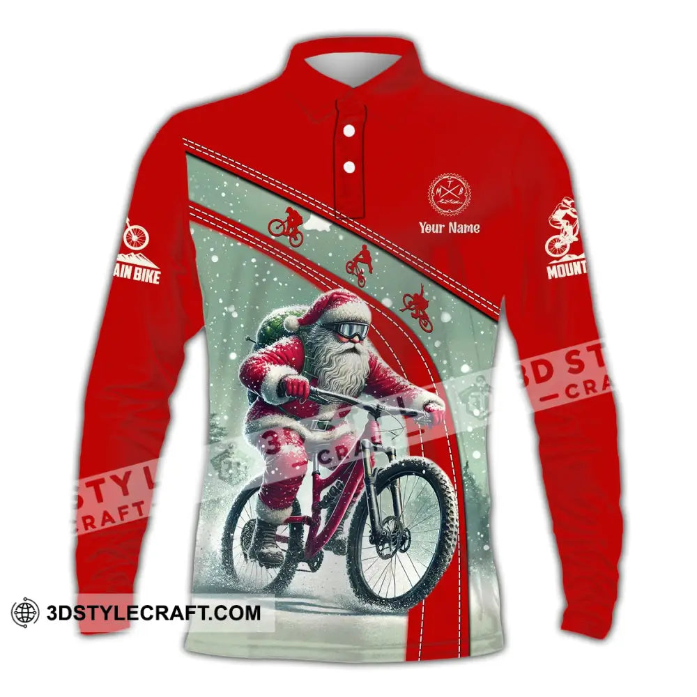 Man Shirt Custom Name Mountain Bike Lover T-Shirt Christmas Gift Long Sleeve Polo / S T-Shirt