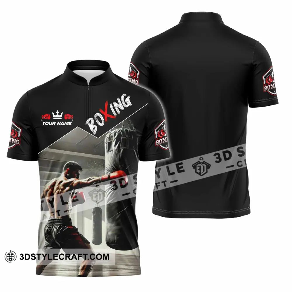 Men Shirt - Custom Boxing Strong Man Shirt Zipper Polo Shirt / S T-shirt