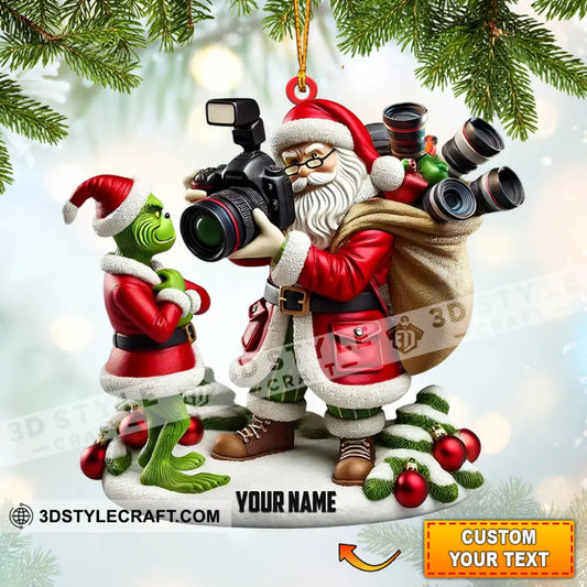 Santa And Elf Photographer Home Decor Christmas Ornament Personalized 3.54’’ / 1